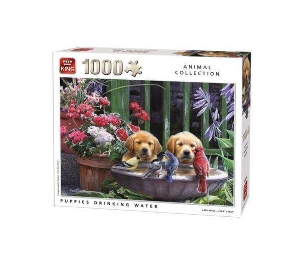 Puzzel puppies drinking water