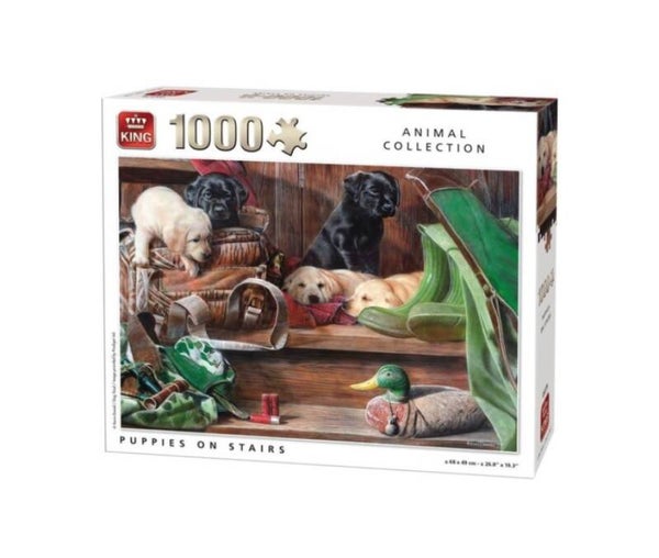 Puzzel puppies on stairs