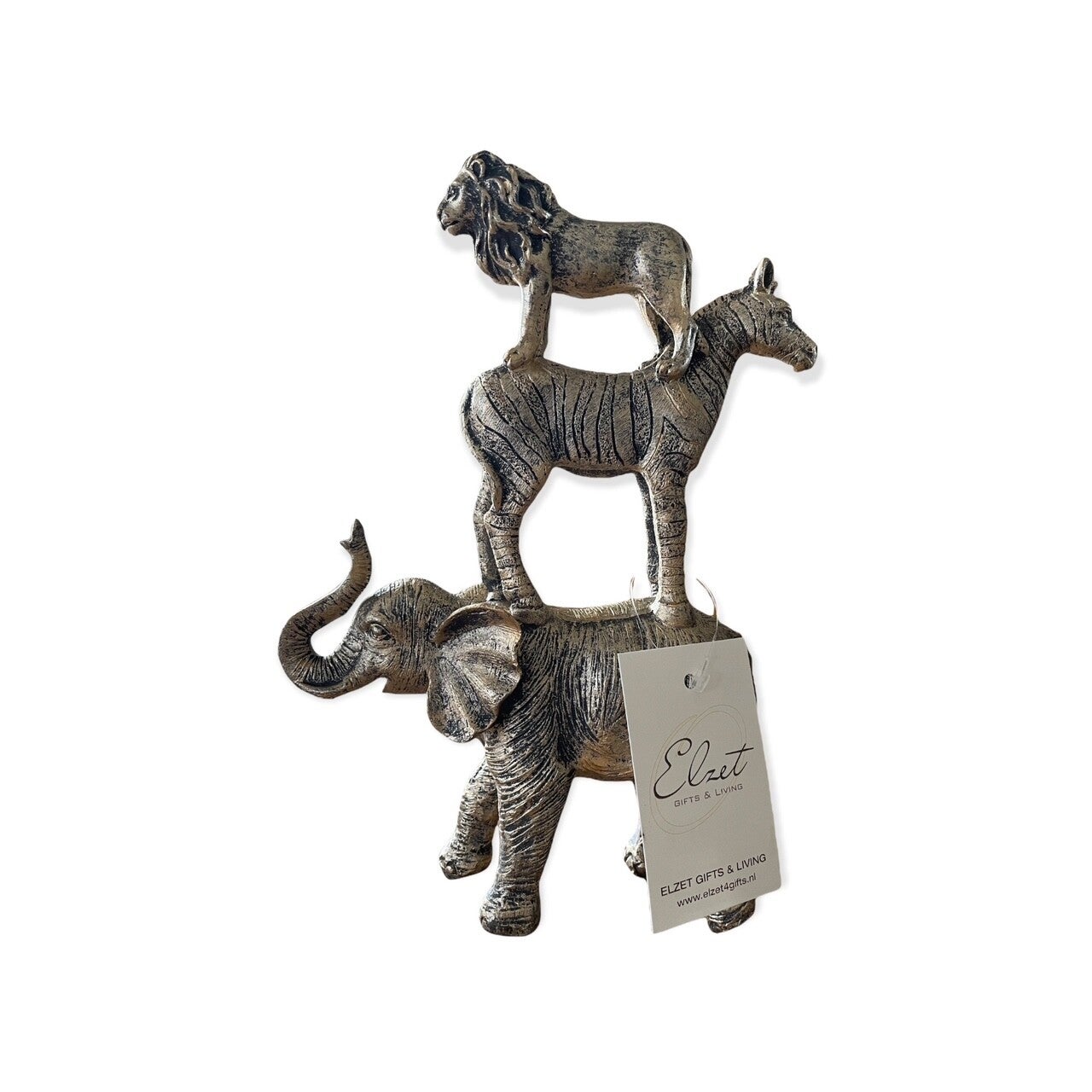 Decoratief beeld olifant, zebra en leeuw op elkaar