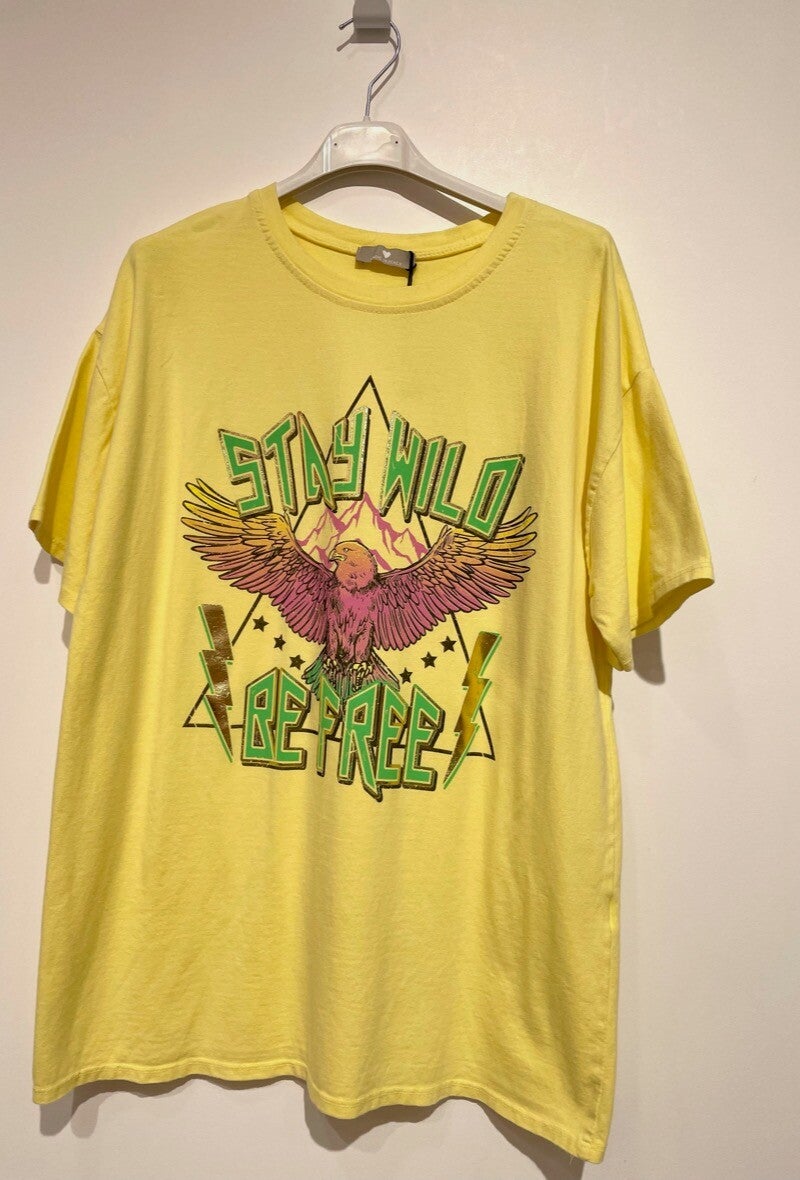 T-shirt adelaar "Stay Wild" onesize geel