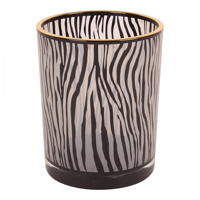 Theelichthouder | Zebra | Zwart | Wit | Goud | Glas | Dutch Style | 10x10x12cm