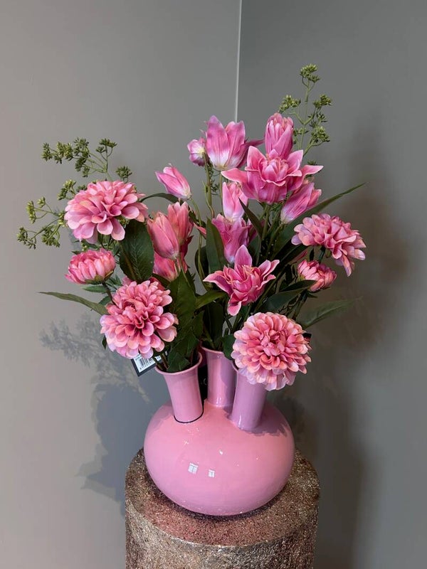 🌸 Roze Toetervaas van Colmore met Zijdenboeket – Stijlvolle Woondecoratie
