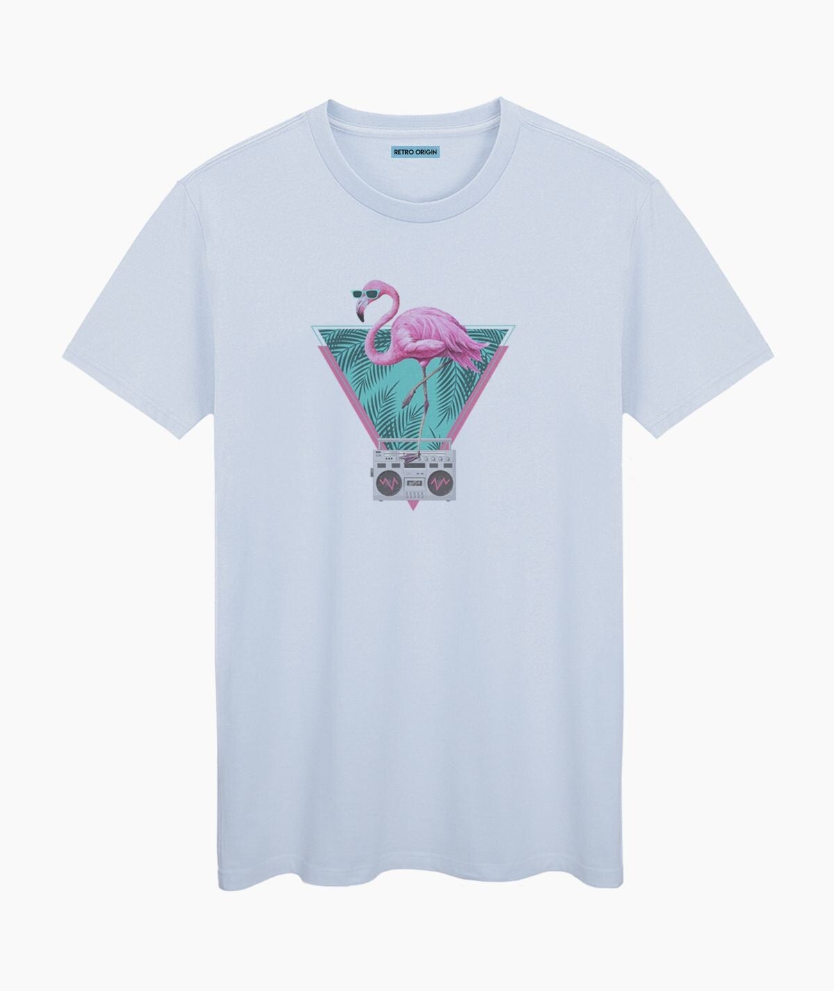 Flamingo t-shirt retro lichtblauw unisex