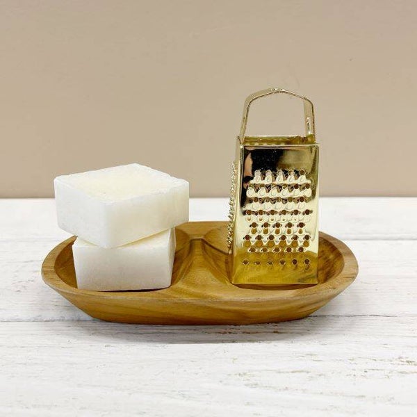 Schaaltje voor amberblokje hout met twee vakjes