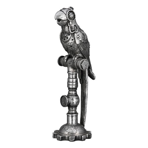Steampunk Papegaai Beeld – Zilveren Dierenbeeld | 30,5 cm