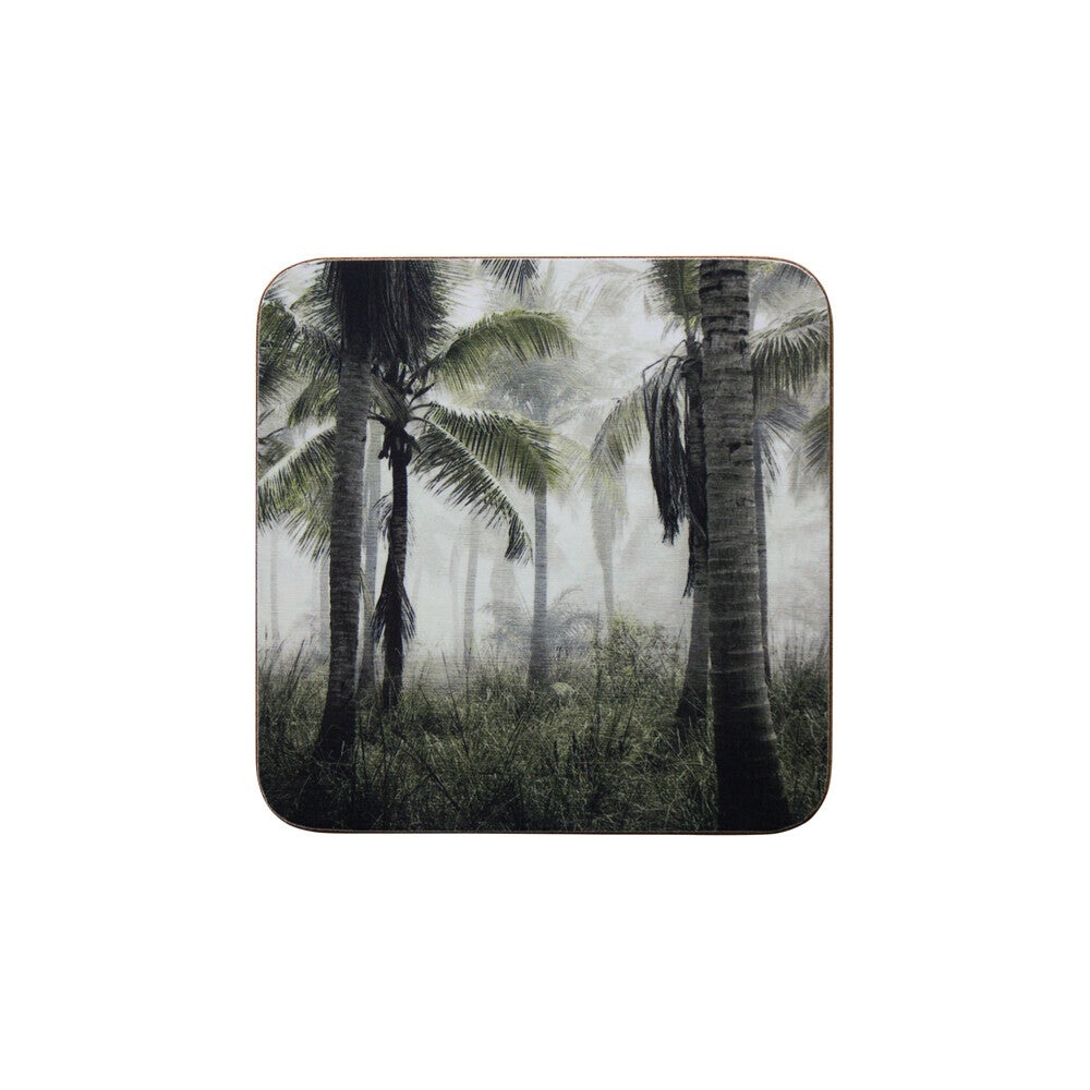 Onderzetters | Set van zes | Jungle in mist | Mars & More | MDF, kurk, papier | 10x10cm