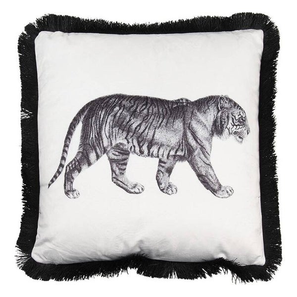Kussen | Tijger | Vierkant | Zwart | Wit | Grijs | Clayre&Eef | 45x45cm