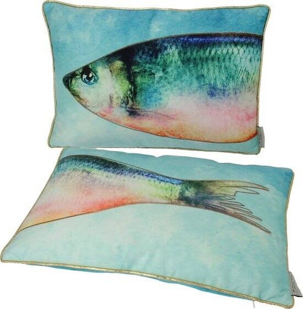 Sierkussen vis in blauw (set van twee)