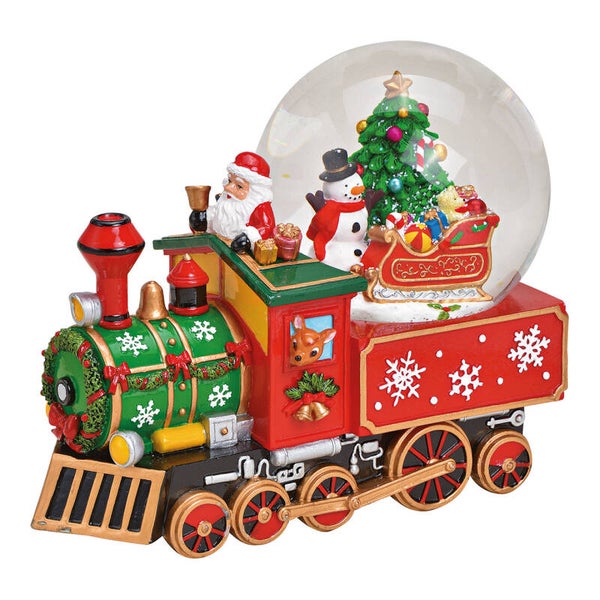 Beeld | Sneeuwbol | Kerstdecoratie | Trein | Locomotief | Muziek | 25x14x21cm