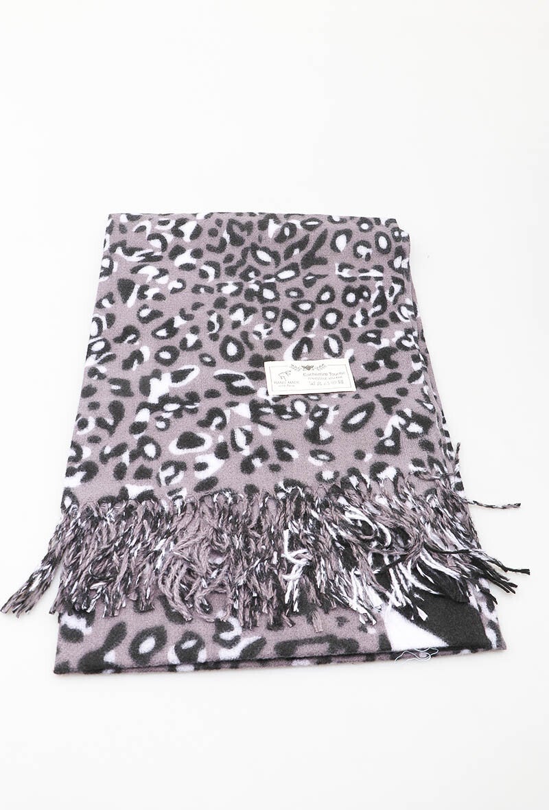 Sjaal | Wintersjaal | Panterprint | Zebraprint | Grijs | Viscose | Wol | 90x180cm