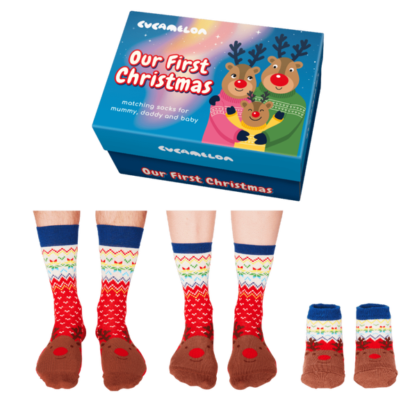 Kerstsokken papa, mama & baby in cadeaudoos