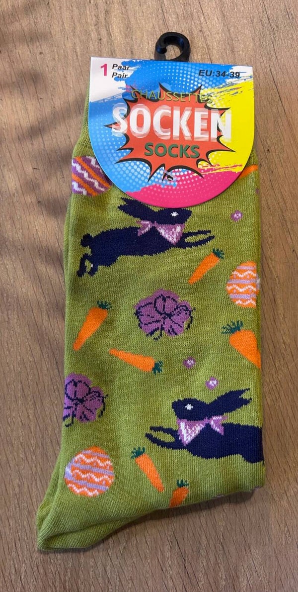 Konijnensokken met Paasprint – One Size 34-39