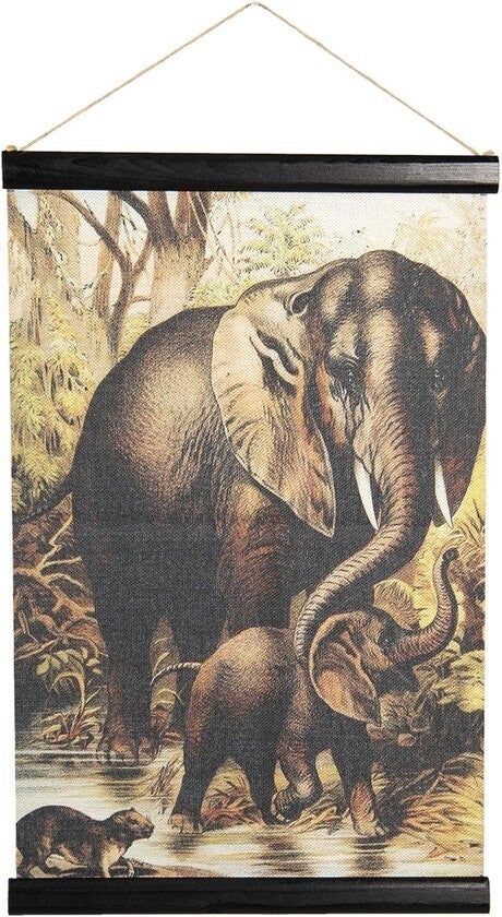 Wanddoek met mama en baby olifant