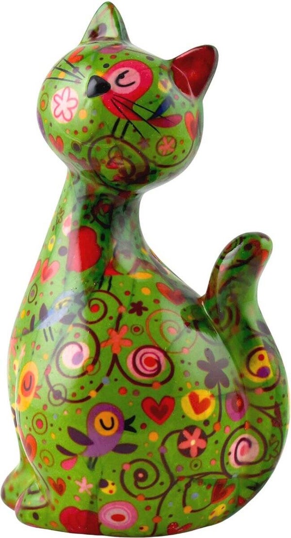 Decoratieve spaarpot kat Caramel groen (birds in love funkygreen)