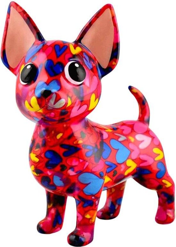 Spaarpot hond chihuahua Cruz in rood met hartjes (Crazy Love)
