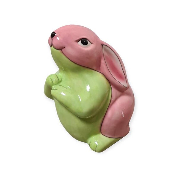 Spaarpot | Konijn | Roze | Groen | Keramiek | 14x10x14,5cm