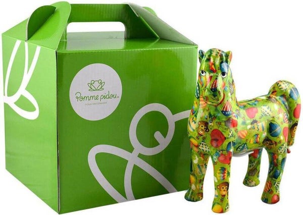 Decoratieve spaarpot paard Joy in groen met ballonnen (air balloons gardengreen)