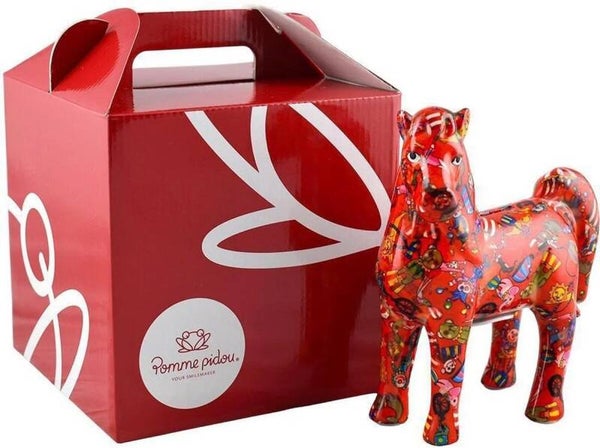 Decoratieve spaarpot paard Joy in rood met circus (circus crazy monkeyred)
