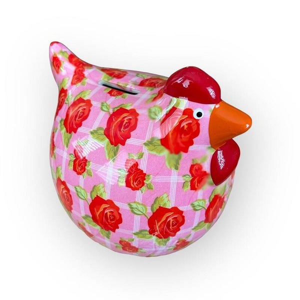 Decoratieve spaarpot kip Cloe met roosjes
