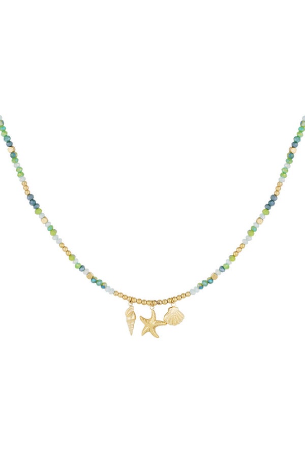 Ocean Glow Ketting – Goudkleurig met Schelp, Zeester & Slakkenhuis