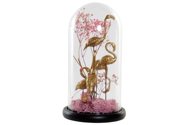 Stolp | Flamingo's | Goud | Roze | Zwart | 17x17x32cm