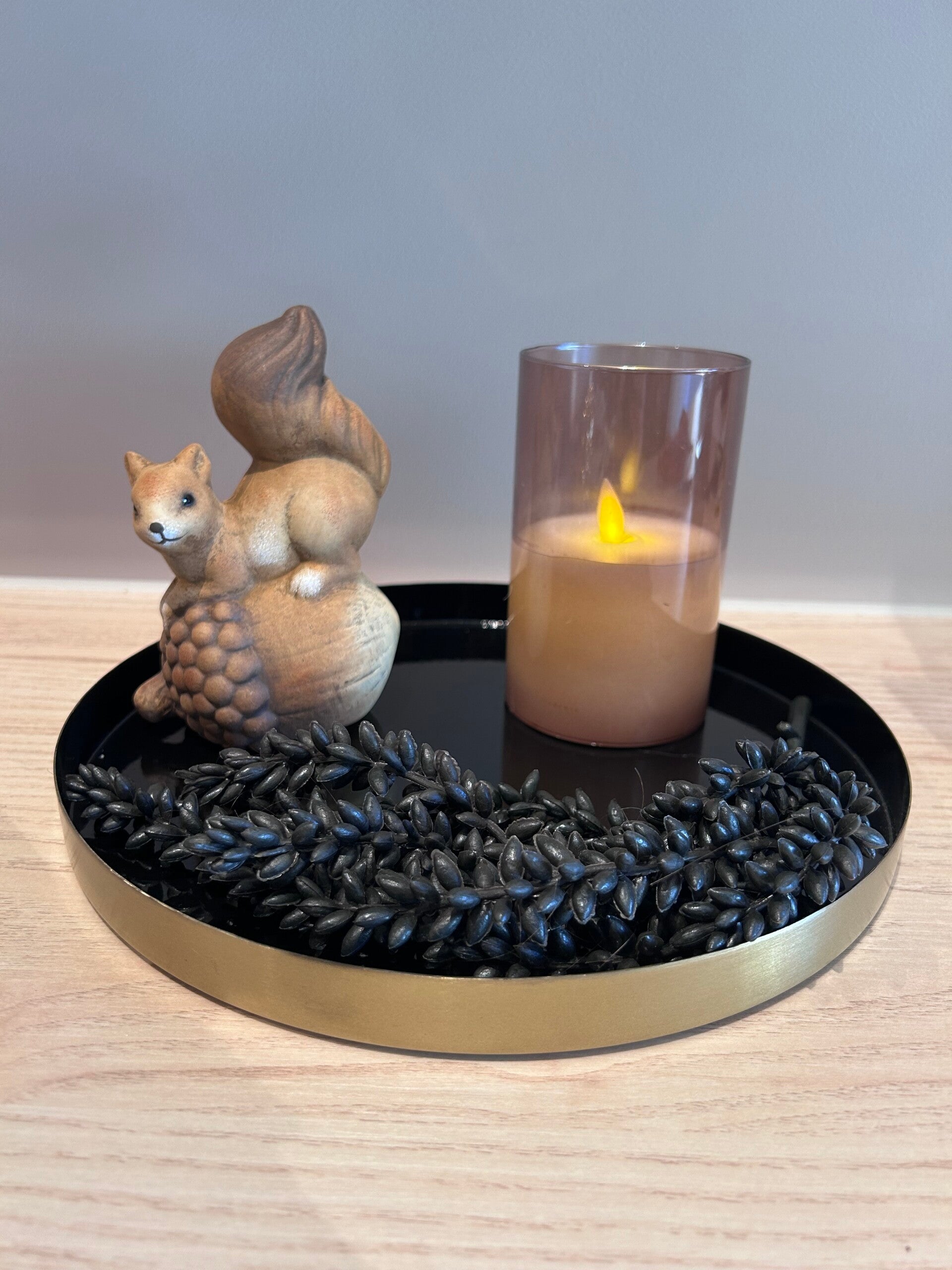 Tafeldecoratie Set | Zwart | Goud | Eekhoorn | Ledkaars in glas
