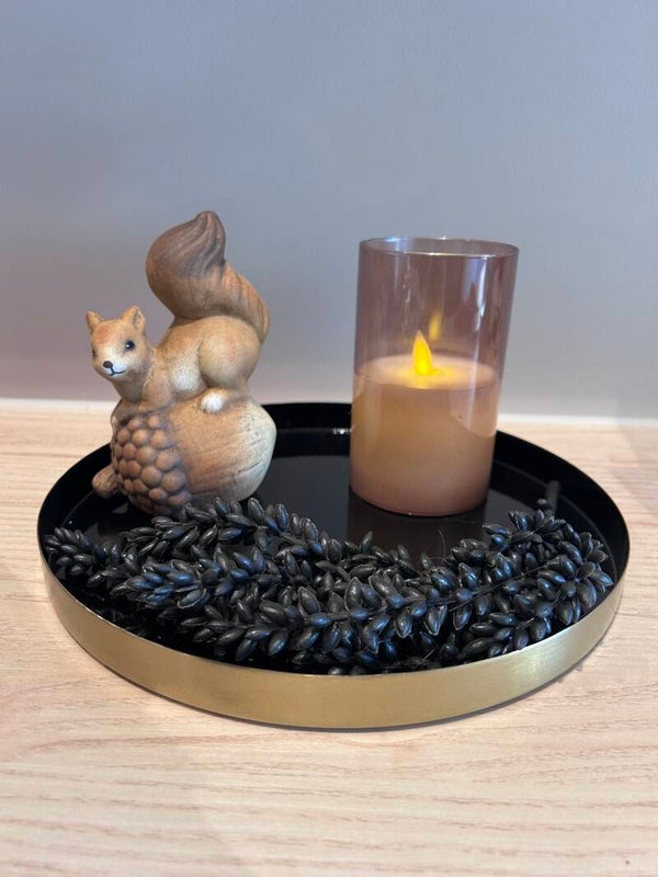 Tafeldecoratie Set | Zwart | Goud | Eekhoorn | Ledkaars in glas