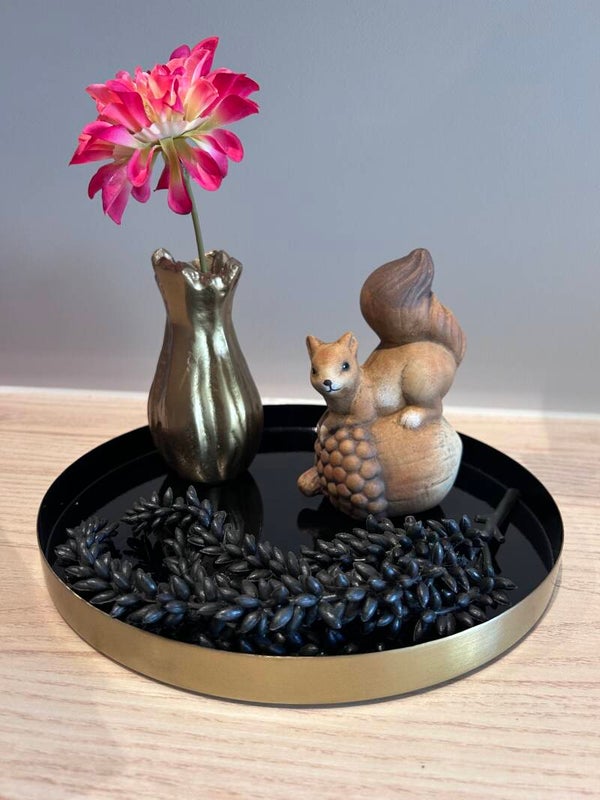 Tafeldecoratie Set | Zwart | Goud | Eekhoorn | Vaasje met bloem