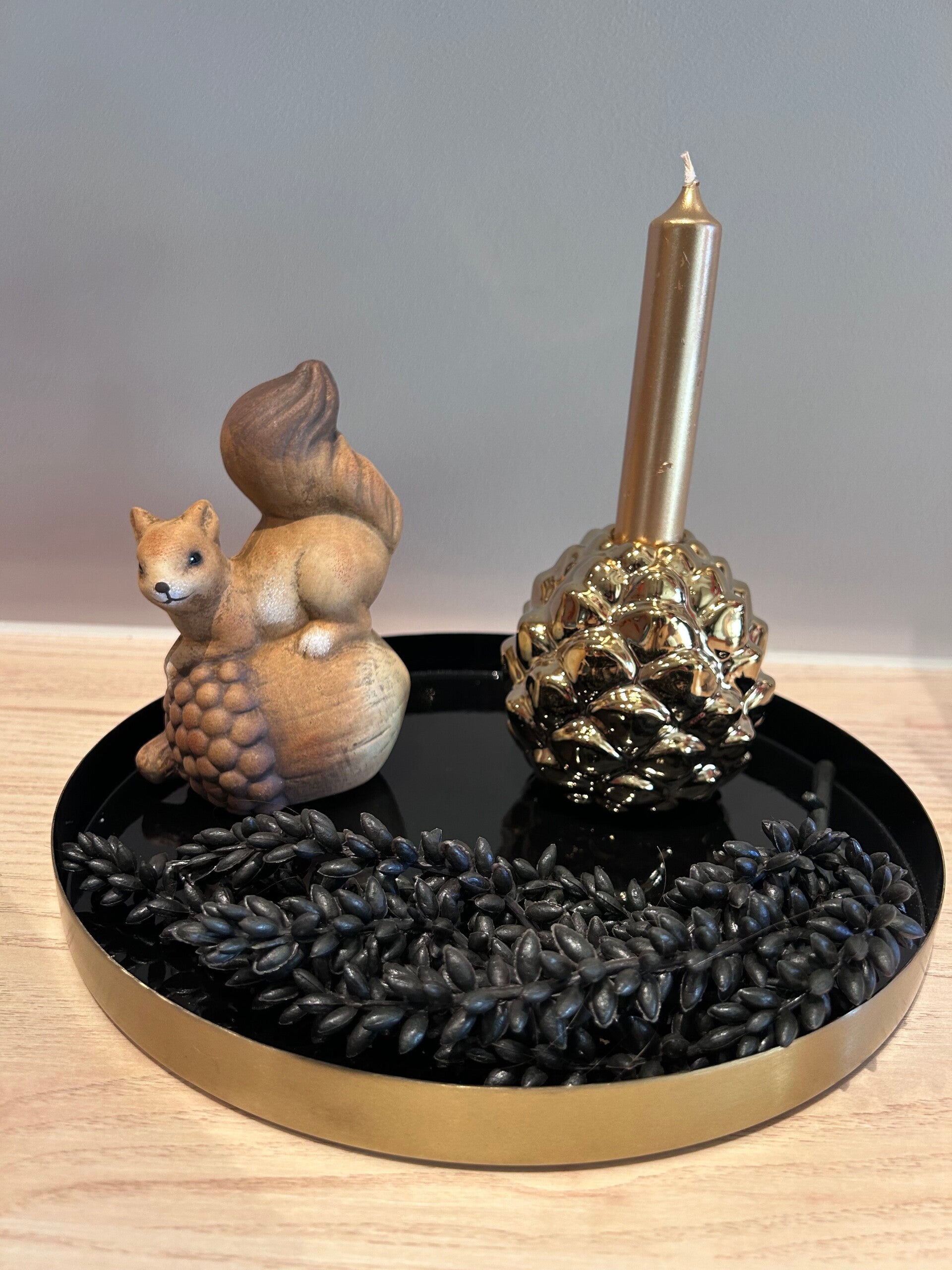 Tafeldecoratie Set | Zwart | Goud | Eekhoorn | Dennenappel