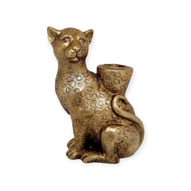 Kandelaar | Luipaard | Goud | Polyresin | 10,5x6,2x15cm