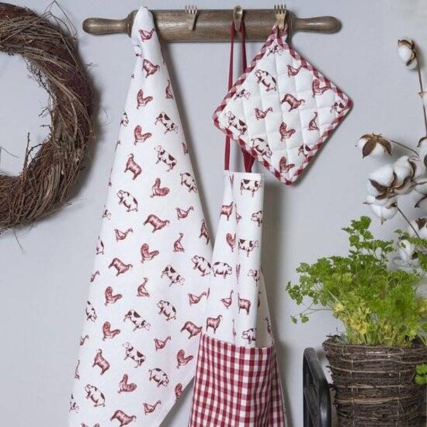 Theedoek | Boerderij | Rood | Wit | Clayre & Eef | 50x70cm