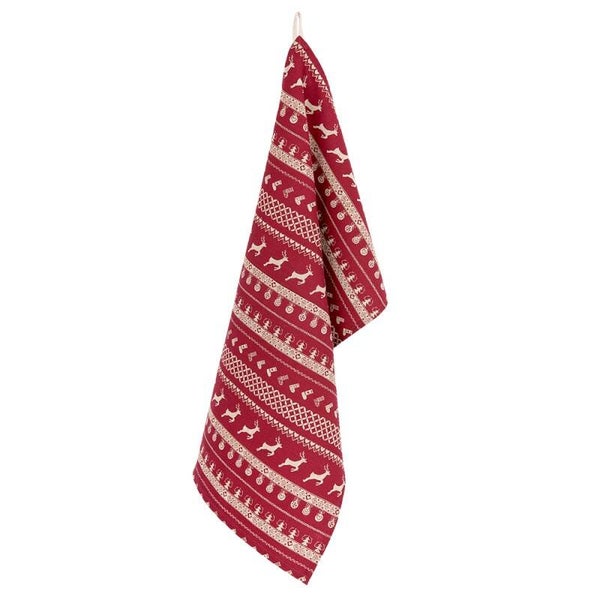 Theedoek | Kerstmis | Rendieren | Rood | Clayre&Eef | Katoen | 50x85cm