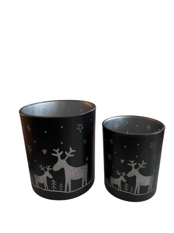 Theelichthouder | Rendier | Zwart | Grijs | Glas | 2 afmetingen