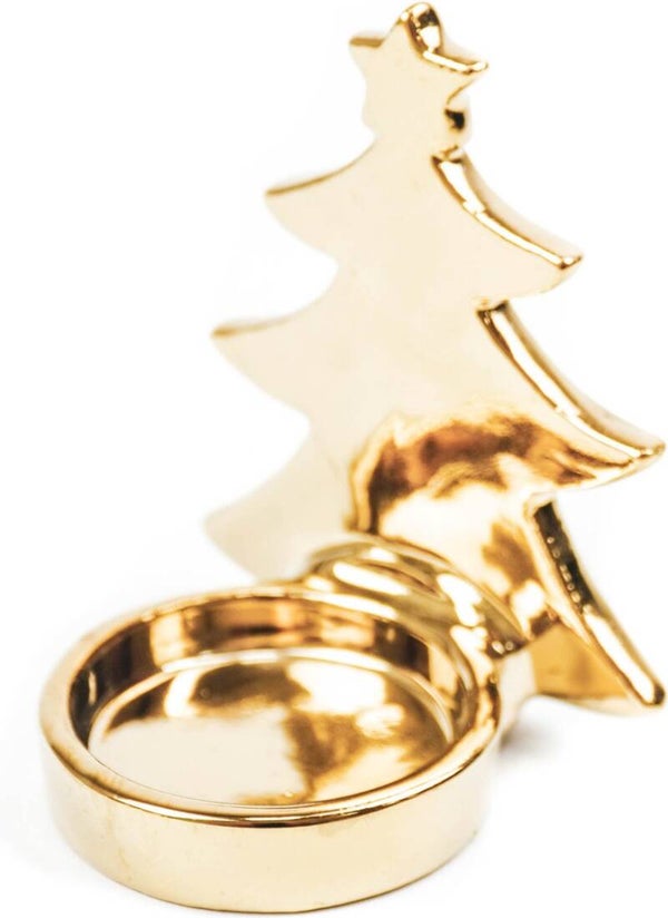 Theelichthouder kerstboom goud