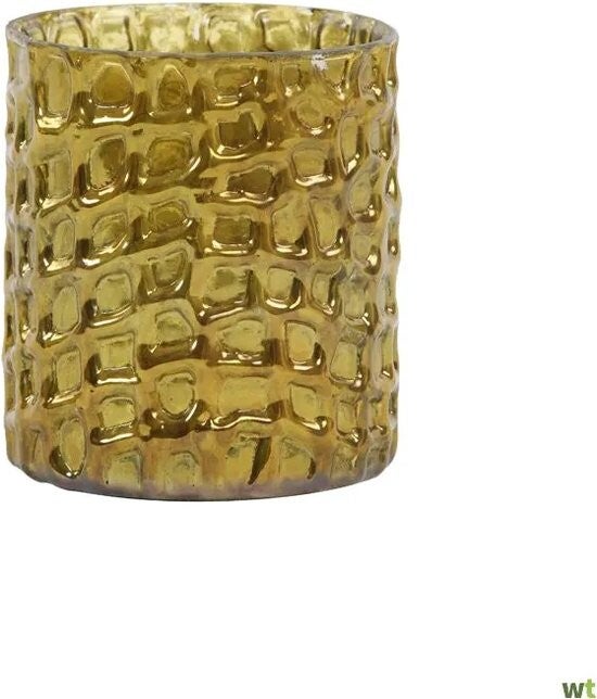Theelichthouder | Krokodil | Krokodillenprint | Goud | Glas | 8x8x9cm