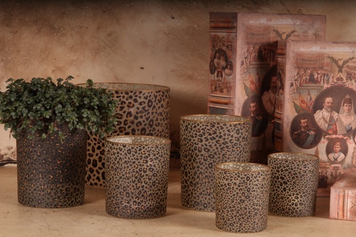 Theelicht Panterprint Glas – Luxe Set in 4 Maten