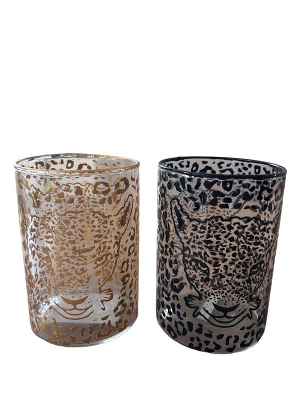 Theelichthouder | Luipaard | Zwart | Goud | Colmore | Epoxy | 7x7x10cm