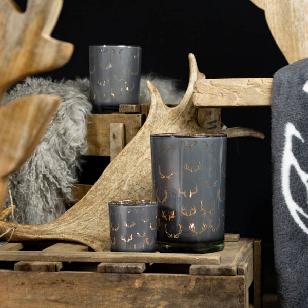 Theelichthouder | Hert | Rendier | Gewei | Antraciet | Goud | Mars & More | Glas