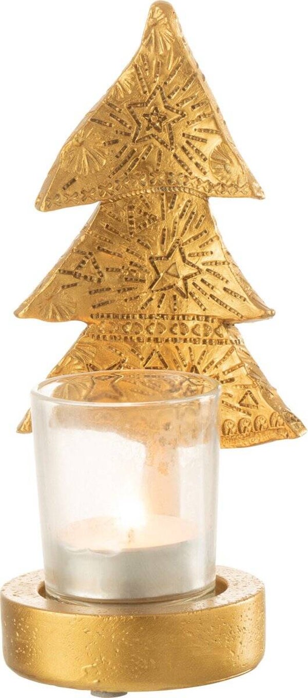 Theelichthouder | Kerstboom | Goud | J-line | 9,5x8,5x17,5cm