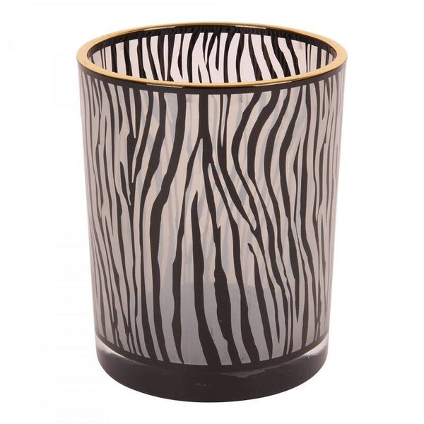Theelichthouder | Zebra | Zwart | Wit | Goud | Glas | Dutch Style | 10x10x12cm