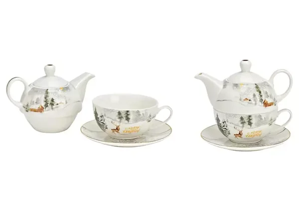 Theeservies | Theepot | Kop en Schotel | Rendier | Merry Christmas | Porselein
