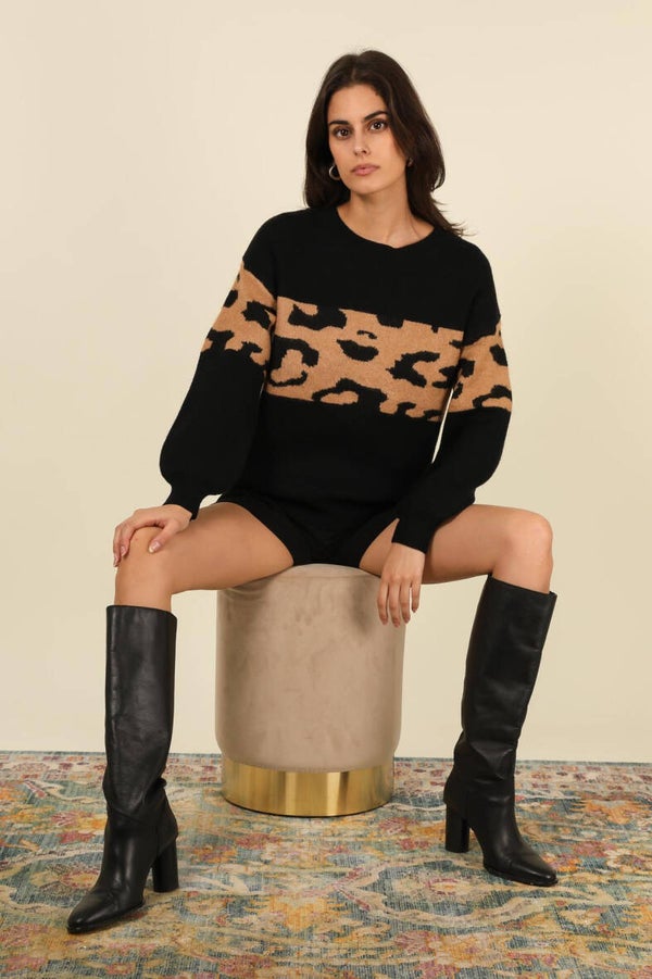 Trui | Panterprint | Zwart | Bruin | Polyamide | Acryl | Viscose | Maat S/M en M/L