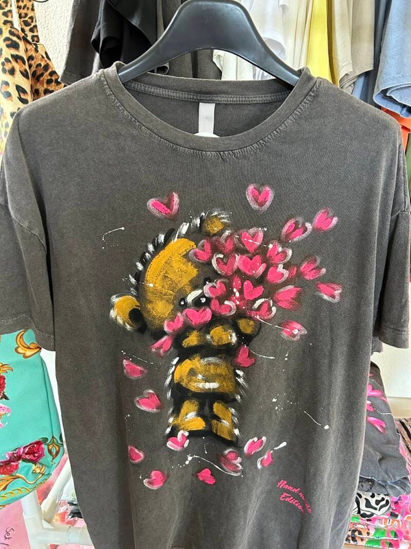 T-shirt | Beer | Beertje met hartjes | Onesize | Grijs | 90% katoen, 10% elastaan