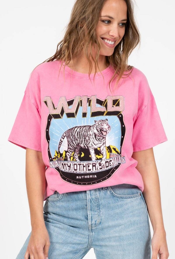 T-shirt tijger roze onesize