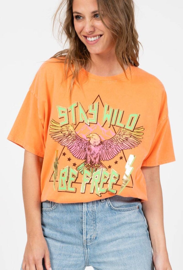 T-shirt adelaar "Stay Wild" onesize oranje
