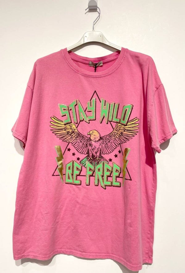 T-shirt adelaar "Stay Wild" onesize roze