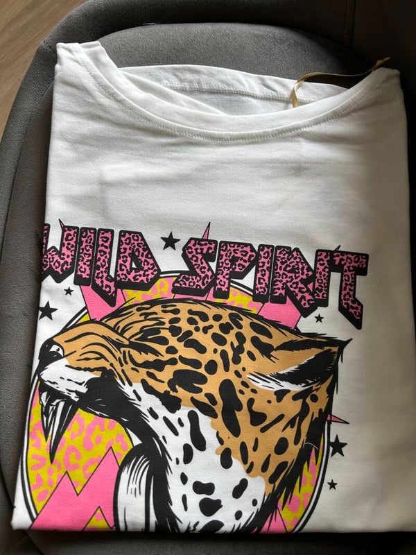 T-shirt panter "wild spirit" onesize wit