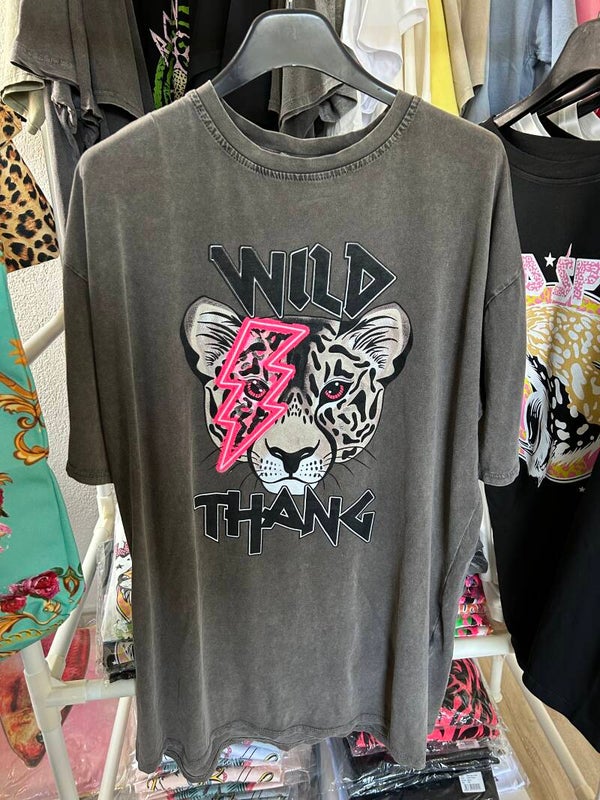 T-shirt jurk tijgerprint 'wild thang' grijs onesize