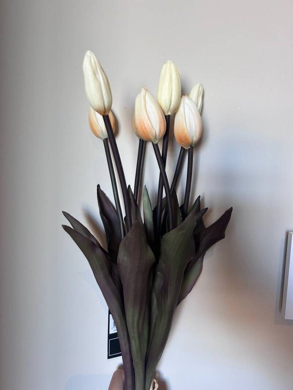 Kunstbloemen | Kunsttulpen | Tulpen | Real Touch | Crème | 7 stuks