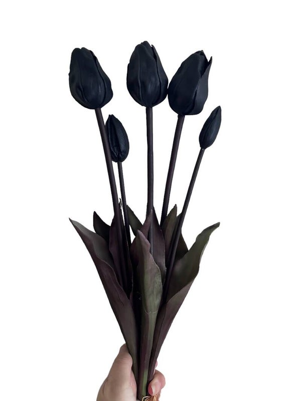 Kunstbloemen | Kunsttulpen | Tulpen | Real Touch | Zwart | 5 stuks